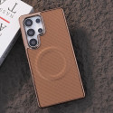 Luxury Business Plating Frame Leather Magnetic Phone Case For Samsung Galaxy Magsafe Wireless Charge Shockproof Cover