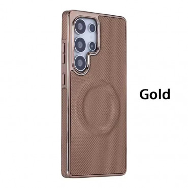 Luxury Business Plating Frame Leather Magnetic Phone Case For Samsung Galaxy Magsafe Wireless Charge Shockproof Cover