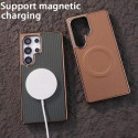 Luxury Business Plating Frame Leather Magnetic Phone Case For Samsung Galaxy Magsafe Wireless Charge Shockproof Cover