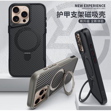 Luxury Carbon Fiber Kickstand Magsafe Case For Iphone 12 To 17 Pro Max