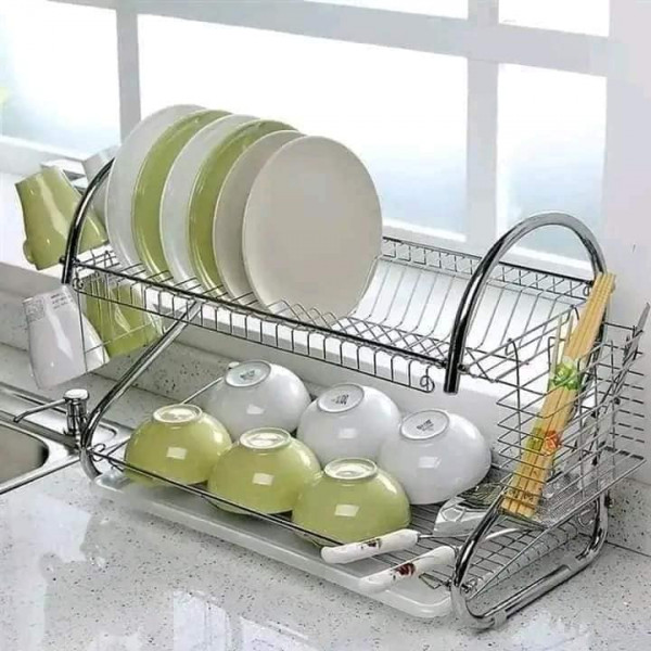 2 Layer Dish Drainer Kitchen Rack