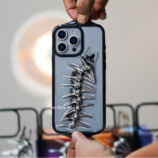 INS 3D Metal Fish Bone Clear Phone Case For iPhone