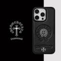 Black Metal Logo Leather Case for iPhone 