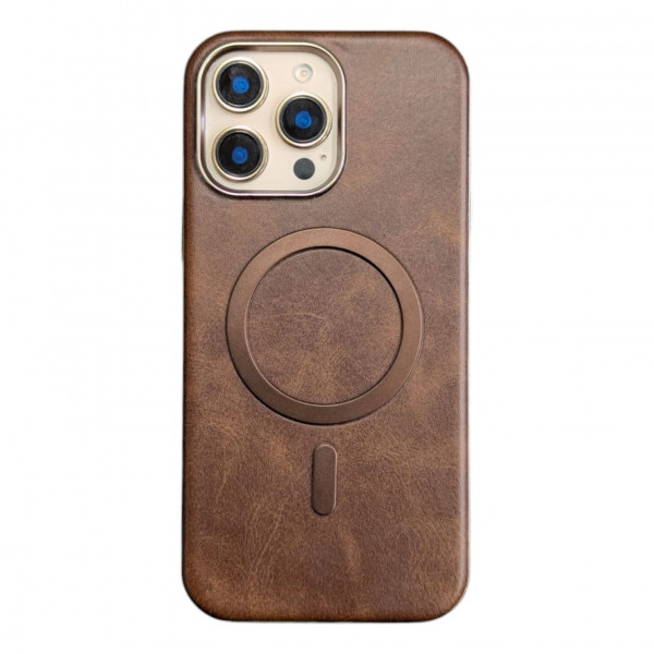 Retro Electroplated Frame PU Leather Texture MagSafe Case