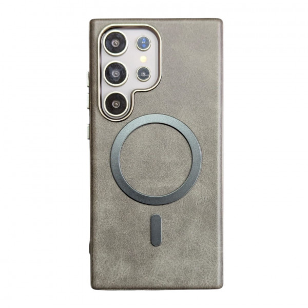 Retro Electroplated Frame PU Leather Texture MagSafe Case