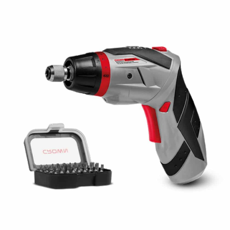 CROWN Cordless Screwdriver 3.6V (Li-on 1.3Ah), 3 Nm, Tool Holder: 1/4" (6.35mm), 200rpm with 30Pcs Accessories Model: CT22025