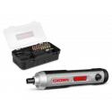 Crown 3.6v Cordless Screwdrivers 2 Ah, Torque 6.6-7.2 Nm, with 25pcs Screwdriver bit Accessories Plastic case pack Model: CT22033