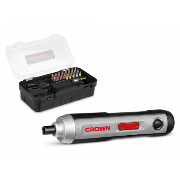 Crown 3.6v Cordless Screwdrivers 2 Ah, Torque 6.6-7.2 Nm, with 25pcs Screwdriver bit Accessories Plastic case pack Model: CT22033
