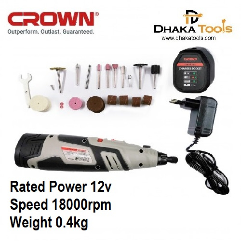 Crown 12V Cordless Rotary Tools  Mini Drill / Grinder with Accessories CT23006