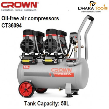 Crown 50L Oil-Free Air Compressor 2800w, Oil free & Soundless, Tank Capacity: 50L,  Model CT36094
