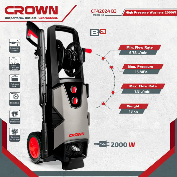 CROWN 2000W Professional High Pressure Car Washer 150 Bar Model CT42024