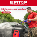EMTOP EHPW1401 High Pressure Washer | 1400W Power | 130 Bar (1900 PSI) | 5.5 L/Min | Auto Stop System | Model: EHPW1401
