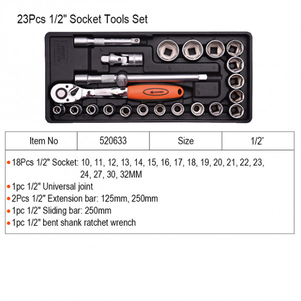 Harden 23Pcs 1/2＂ Socket Tools Set 520633