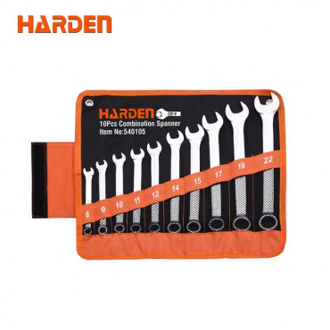 Harden 10PCS Combination Spanner ( 8, 9, 10, 11, 12, 14, 15, 17, 19 & 22mm ) CrV Model: 540105