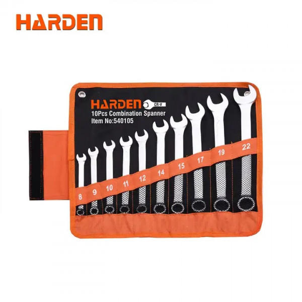 Harden 10PCS Combination Spanner ( 8, 9, 10, 11, 12, 14, 15, 17, 19 & 22mm ) CrV Model: 540105