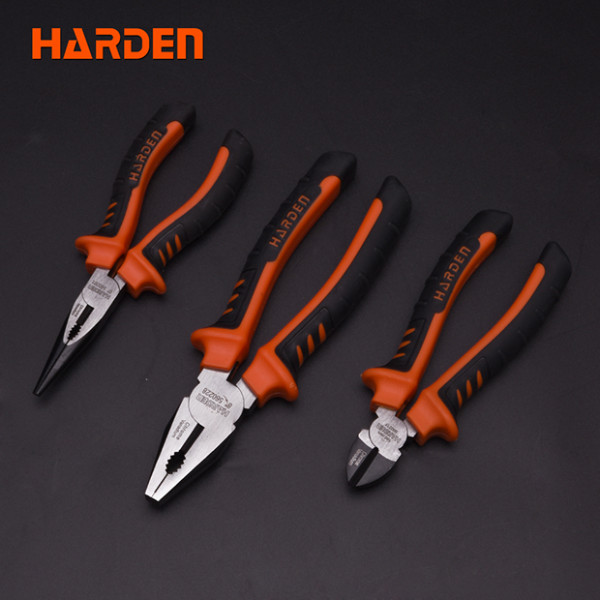 Harden 3Pcs Industrial Pliers Set Cr-V ( 6" long nose plier, 6" diagonal cutting plier, 8" combination plier ) Model: 560233