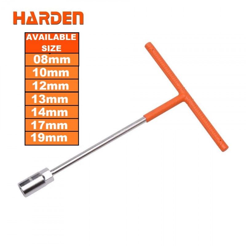 Harden T-Type CRV Wrench,  T Wrench, T-Socket Wrench, 07 standard sizes ( 8mm | 10mm | 12mm | 13mm | 14mm | 17mm | 19mm ) Model: 670203 - 670211