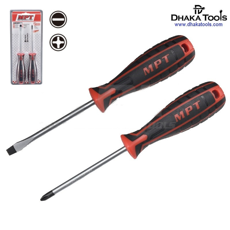 MPT 2 Pcs Non-Slip Magnetic Tip CR-V Phillips and Slotted Screwdriver Set MHA01002