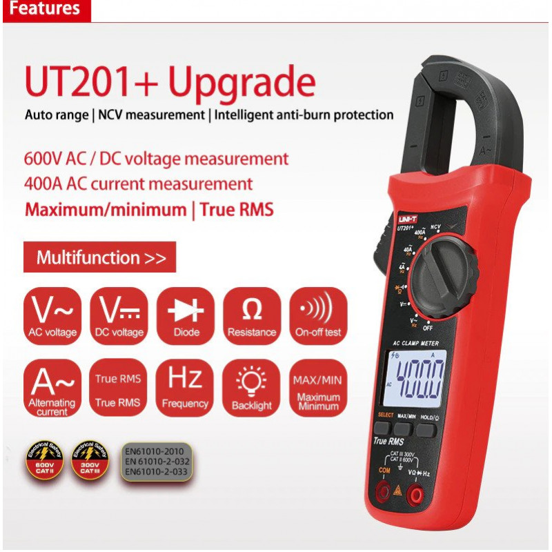 UNI-T UT201+ Digital Clamp Meter – AC 400A, True RMS, Auto Range