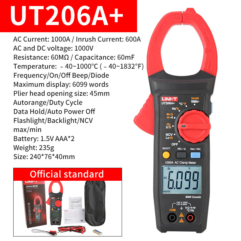UNI-T UT206A+ Clamp Meters 1000A AC Clamp on Meter