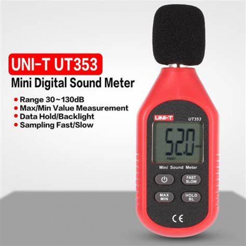 UNI-T UT353 Mini Sound Level Meter Decibel Meter, Digital Sound Level Meter 30-130dB Audio Noise Volume Measure Device Sound Meter Max/Min Fast/Slow Data Hold LCD Backlit Auto Power off