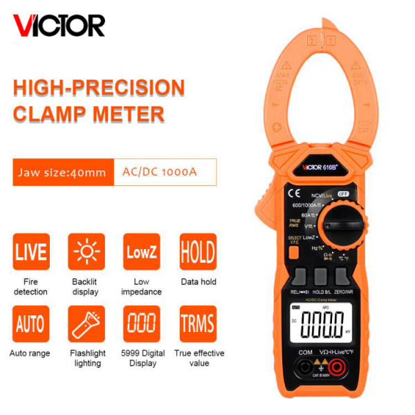 VICTOR 610B+ 1000A AC/DC Digital Clamp Meter AC 750V,  DC 1000V, 5999 counts VFC True RMS NCV Live Flashlight clam