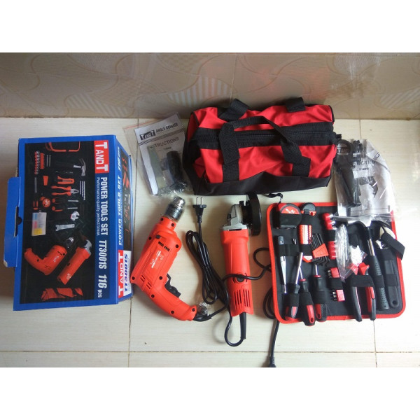 TANDT 116 pcs Power Tools Set, Impact Drill &  Angle Grinder with Hand Tools Set  - TT3001S