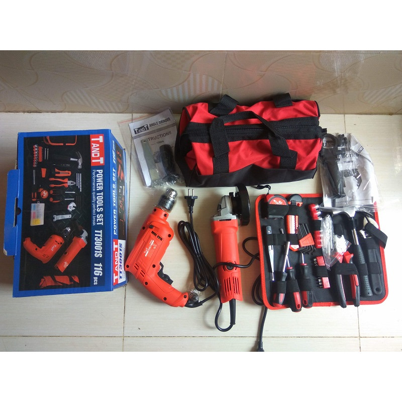 TANDT 116 pcs Power Tools Set, Impact Drill &  Angle Grinder with Hand Tools Set  - TT3001S