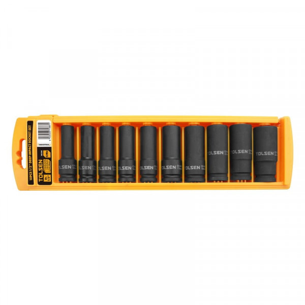 TOLSEN 18296 10Pcs 1/2" Drive Deep Impact Socket Set, CrMo Steel, Heat Treated, Impact Rated, Model: 18296