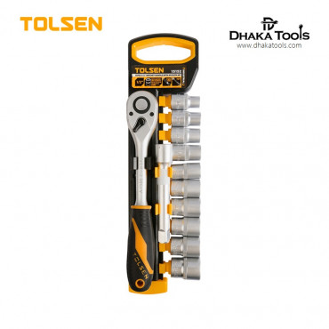 TOLSEN 12Pcs Quick Release Reversible Ratchet Handle w/ Socket Set (1/2" Drive) Industrial Series 15152