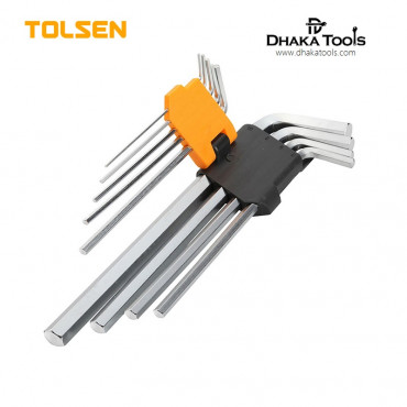 TOLSEN 9Pcs Extra-Long Arm Hex Key Set Allen Wrench (1.5/2/2.5/3/4/5/6/8/10mm) Model: 20049