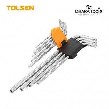 TOLSEN 9Pcs Torx Extra Long Arm Allen Hex Key Set (T10/T15/T20/T25/T27/T30/T40/T45/T50) Model: 20057