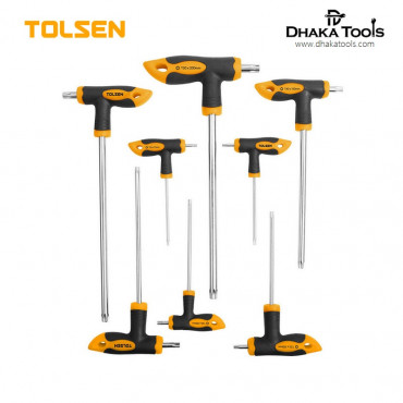 TOLSEN 8Pcs Torx T-Handle Star Allen Hex Key Screwdriver Set CRV (T10/T15/T20/T25/T30/T40/T45/T50) Model: 20061