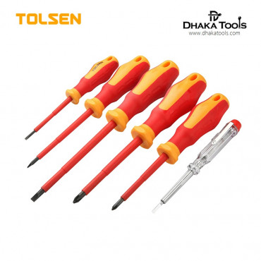 TOLSEN 6Pcs VDE Power Insulated 1000V Flat Phillips Handle Screwdrivers Set Model: 38013