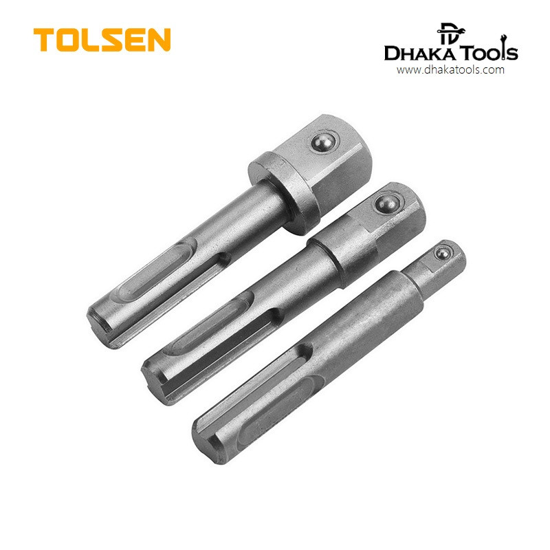 TOLSEN 3Pcs SDS-PLUS Adaptor Set 10mm  (1/4 , 3/8 , 1/2 ) Socket Driver Set Drills Drill Bit Adaptor Model No: 77865