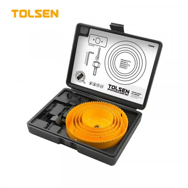 TOLSEN 8Pcs Hole Saw Set Kits for Plywood Drywall Wood Plastic Model 75866