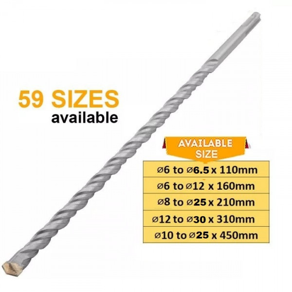Tolsen SDS-Plus Hammer Drill Bits Metric ( Ø6 to 30mm | Length 110 to 450mm ) for concreate Industrial Grade 75318