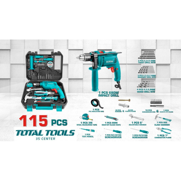TOTAL 115 Pcs Tools Set Household Tool kit Model: THKTHP1152 