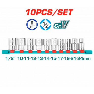 TOTAL 10 Pcs 1/2″ Socket Set Industrial Quality Model: THT121101