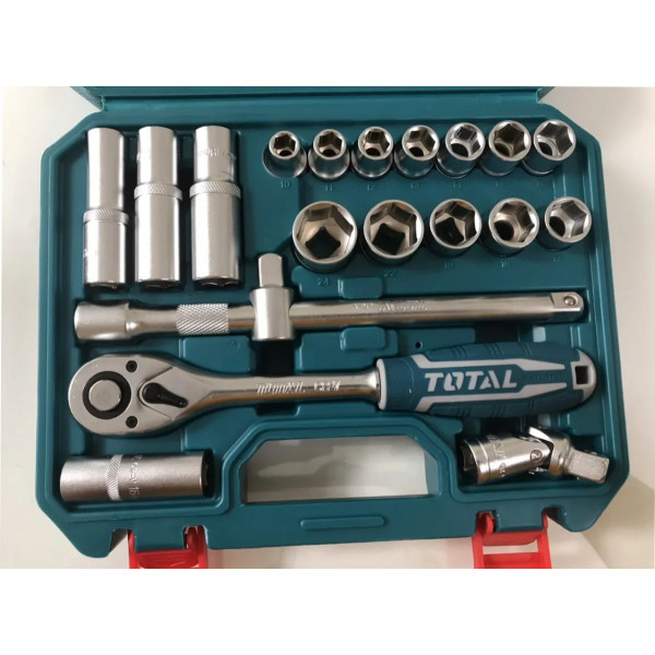 TOTAL 20pcs 1/2" Drive Socket Set | 72-Tooth Ratchet | 50BV30 Cr-V Steel | Model: THT121201
