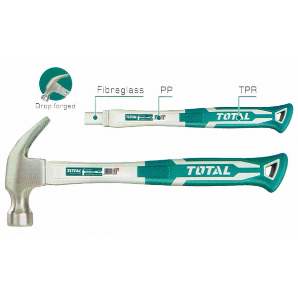 TOTAL 8oz Claw Hammer 200g Series Fiberglass, Polypropylene (PP) THT7386