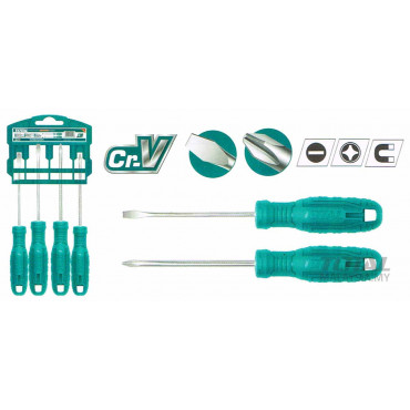 TOTAL 4Pcs Screwdriver Set (2pcs Star & 2pcs Flat) Model: THTDC250401