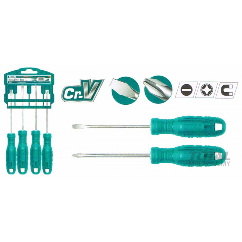 TOTAL 4Pcs Screwdriver Set (2pcs Star & 2pcs Flat) Model: THTDC250401