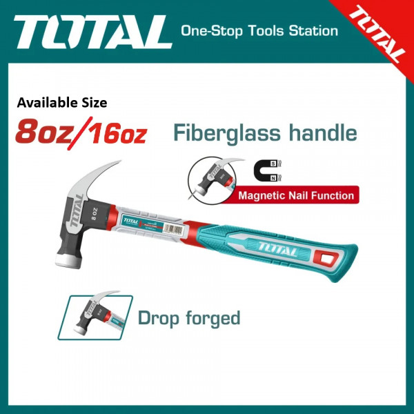 TOTAL Claw hammer Fiberglass Handle ( 8oz | 16oz ) Model: THTS7308 | THT73166