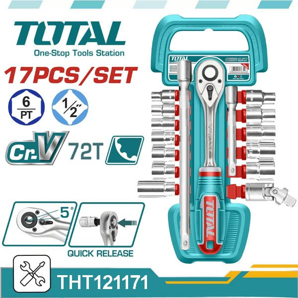 TOTAL 17Pcs 1/2" socket set with Ratchet Handle tht121171