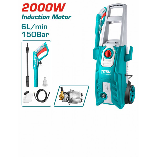TOTAL TGT11226 High Pressure Washer – 150Bar (2200PSI), 2000W, Copper Wire Induction Motor Powerful Car Washer