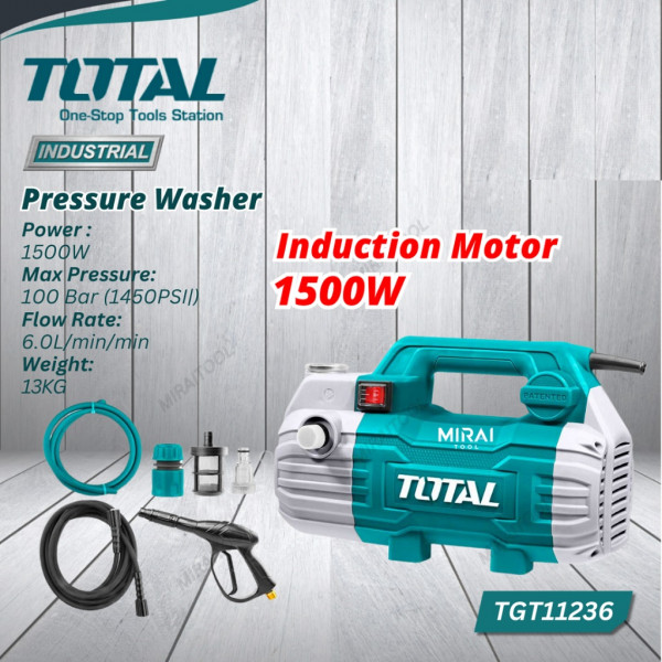 TOTAL TGT11236 High Pressure Washer, 1500W, 100 Bar, Car Washer, Copper wire induction motor; Model: TGT11236 