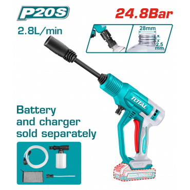 TOTAL TPWLI2036 Cordless Pressure Washer – 20V, 24.8 Bar, Portable Car Washer (Tool Only – Without Battery & Charger)