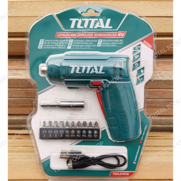 TOTAL 4V Li-ion Cordless Screwdriver with Accessories TSDLI0402