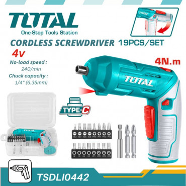 Total 4V Lithium-Ion Cordless Screwdriver TSDLI0442